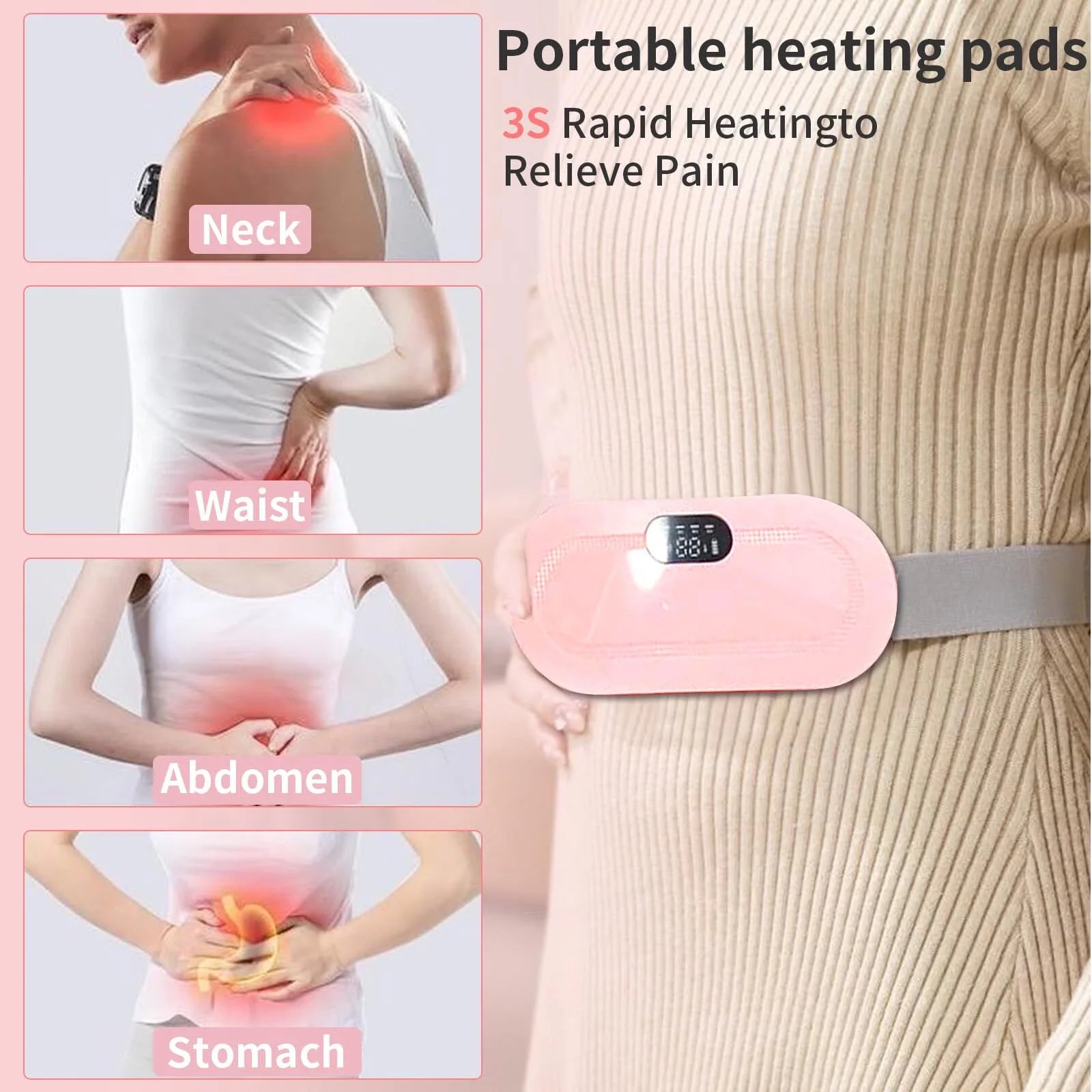 Cordless Heating Pad for Period Cramps | 1800mAh, 3 Massage Modes, Rapid Heat – 7" Portable Menstrual Pain Relief