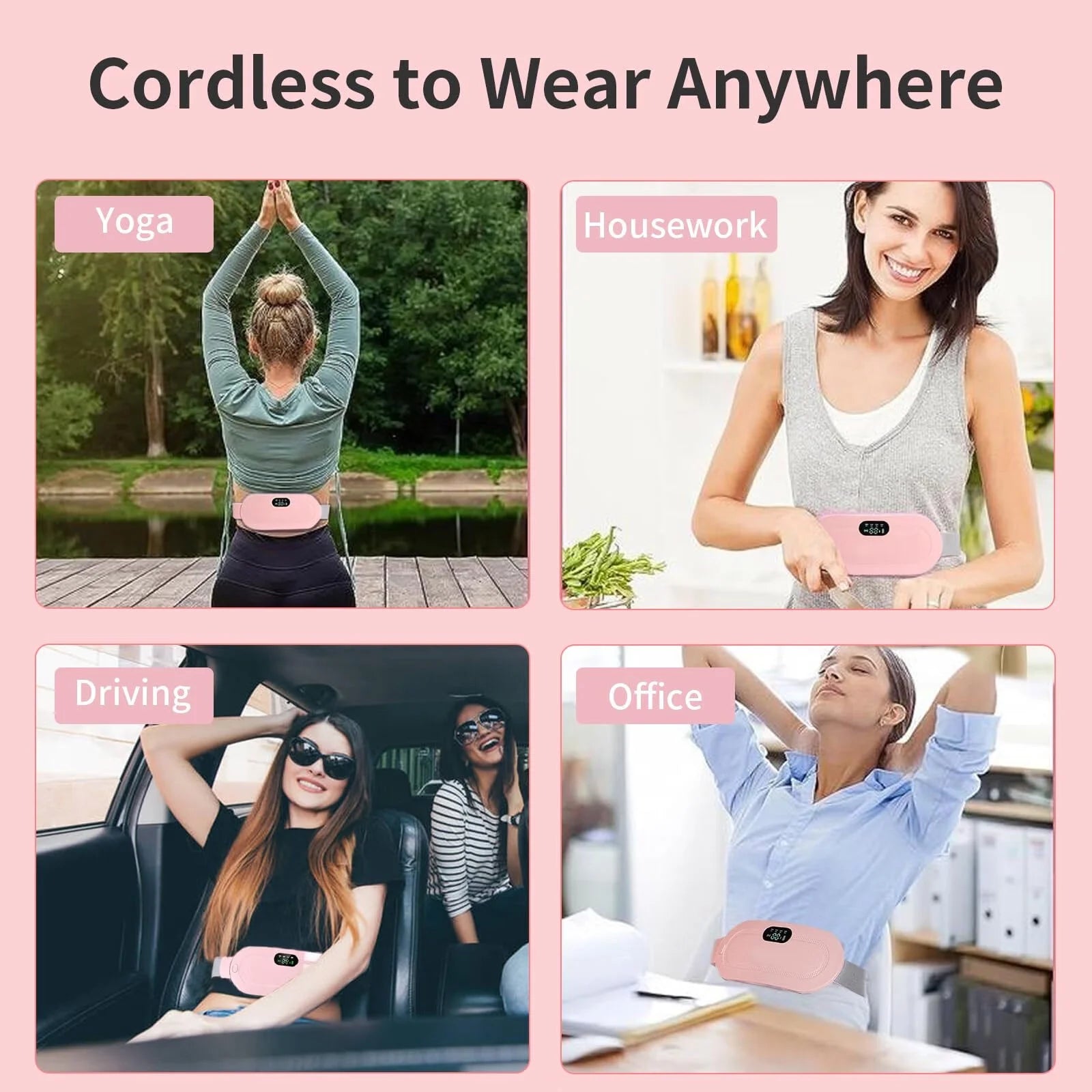 Cordless Heating Pad for Period Cramps | 1800mAh, 3 Massage Modes, Rapid Heat – 7" Portable Menstrual Pain Relief